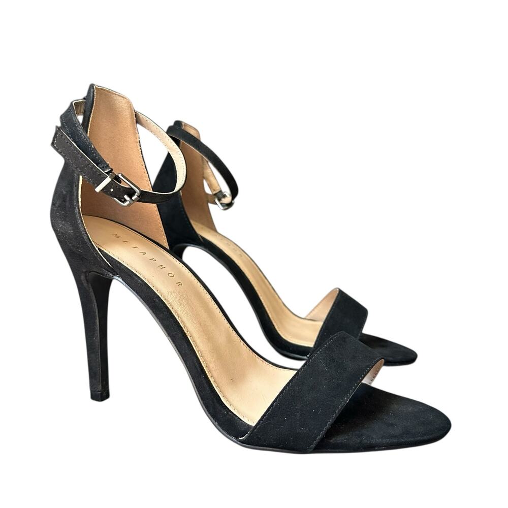 Metaphor Black Faux Suede Strappy Heels 9